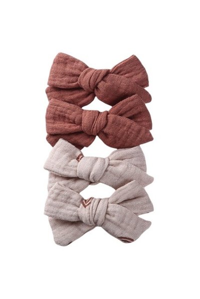 ddaniela Adella Ribbon Bow Clip Set For Babies and Girls - Dark Brown & Beige