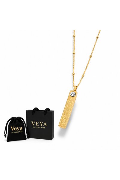 VEYA Luxury Gold Plated Crystal Sparkle Rectangular Pendant Necklace - a Styl...