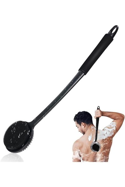 SQLMTAU Silicone Body Scrubber with Long Handle, Dual-Sided Exfoliating Showe...