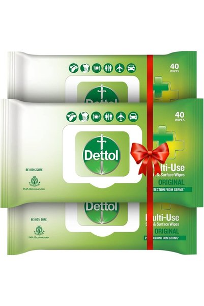 Dettol مناديل مبللة معقمة لتطهير البشرة والأسطح، أصلية (عبوة من 3 علب، 40 مند...
