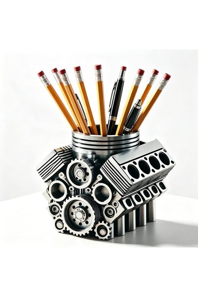 NYGANMELLOZ V8 Engine Desk Organizer Pen Holder, Resin Car-Themed Pencil Hold...