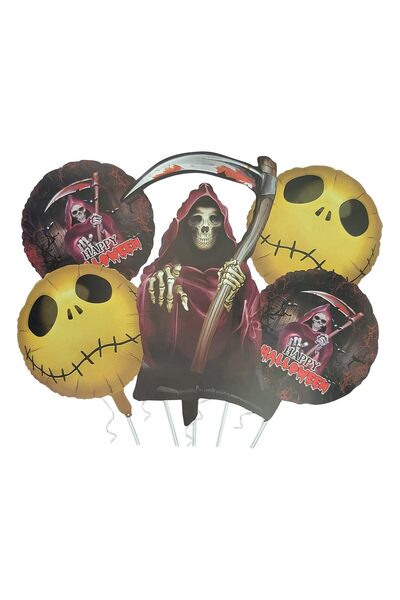 Generic Grim Reaper & Pumpkin Foil Balloon Decoration Set, 5-Piece for Spooky...