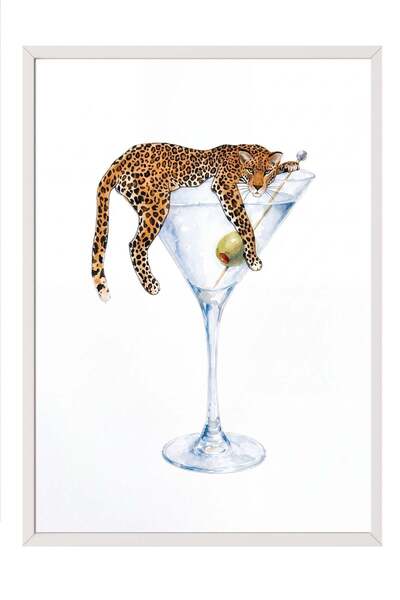 Postifull Posterul „Odihna leopardului la cocktail” – Tablou cu ramă albă NR....