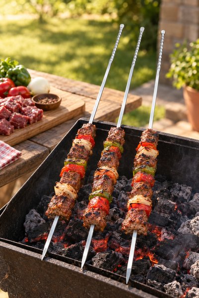 Yenilig 5 Spiral-Grooved Cubed Meat Skewers – Thick Square Metal Skewers, 50 ...