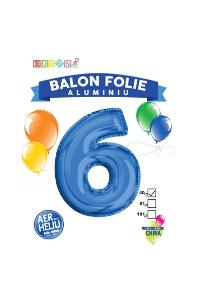 OEM Balon din folie numărul 6, albastru, 40 cm, set de 10