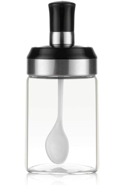 NALACAL Sauce Jar Sugar Container Glass Jar Combination Spoon with Lid Canist...