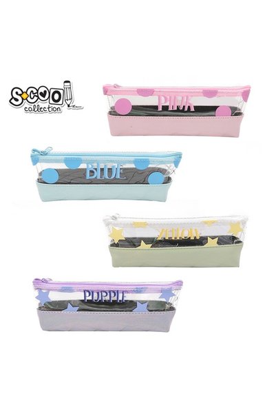 S COOL Transparent Pencil Pouch COLORS, 21.5x3x7 cm - S-COOL
