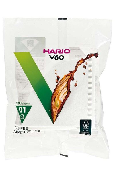 Hario فلاتر قهوة ورقية V60 مقاس 01، 100 قطعة، لون أبيض