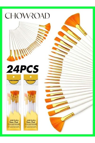 CHOWROAD 24 Pcs 2 Pack Round Pointed Tip Paintbrushes Nylon Hair Artist Acryl...