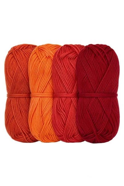 Lemon Bamboo Cotton Sport Yarn - 50g/Skein - Shades of Red and Orange - 4 Skeins