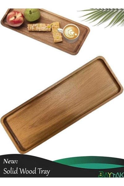 Baytak Wooden Serving Tray, Rectangular Wood Tray for Coffee and Dessert, Sol...