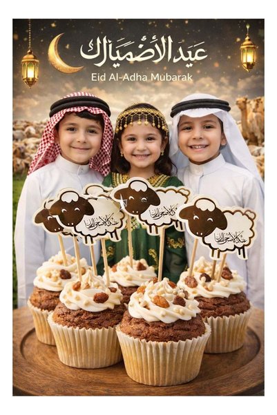 Generic مجموعة زينة كعكة الأغنام لعيد الأضحى – دبابيس زينة للحفلات