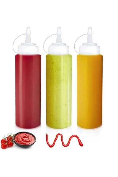 YOUGE 3 Pcs Plastic Squeeze Sauce Bottles, Squeezer Clear with Nozzle Caps, R...