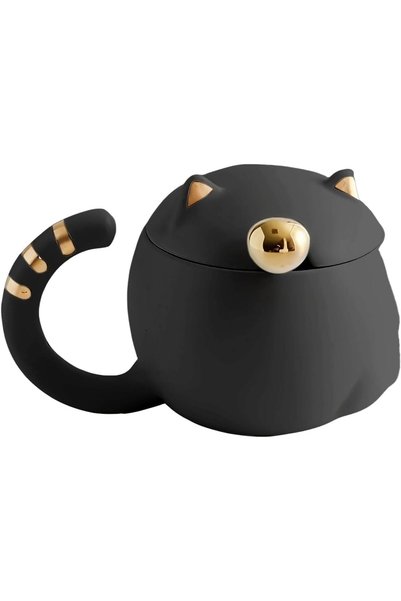 KASTWAVE Cute Ceramic Cat Mug with Lid Spoon, Animal Coffee & Tea Cup Gift Se...