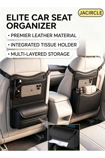 GENERAL JACIRCLE Car Net Pocket Handbag Holder Between Seats, Leather Car Sea...