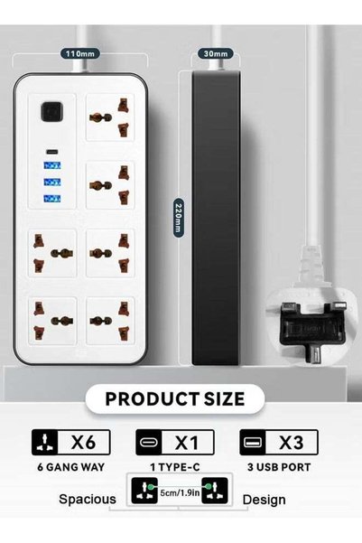 ULHYCE ULHYC: واقي سلك التمديد، وحدة توزيع الطاقة مع 6 منافذ، و3 منافذ USB-A،...