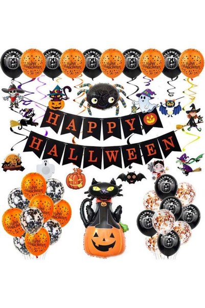 Generic Happy Pumpkin Spider Pattern Hanging Banner Balloon Decorations Set M...
