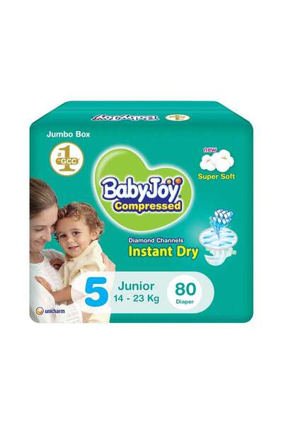 BabyJoy Compressed Diamond Pad Diaper, Size 5, Junior, 14-23 Kg, Jumbo Box, 8...