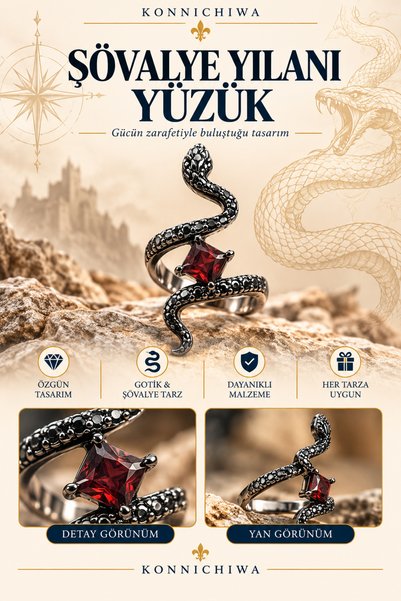 FG KONNİCHİWA Knight Snake Gothic Ring with Red Stone – A POWERFUL SYMBOL, A ...
