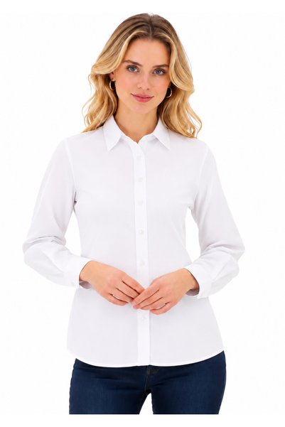 kzy giyim Women's White Long-Sleeved Slim-Fit Shirt