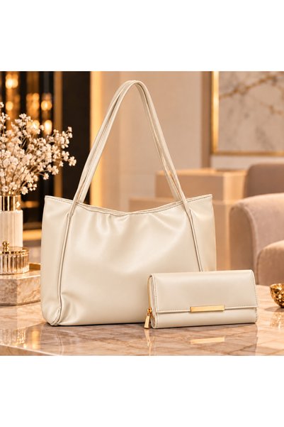 MODAMARKM LUXURY WOMEN'S TWO-PIECE BAG AND WALLET SET: LARGE SHOULDER BAG AND...