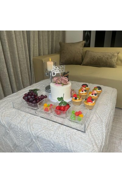 Slasa Clear Acrylic Ottoman Tray Cutout Handles Over Sized Serving Organizer ...