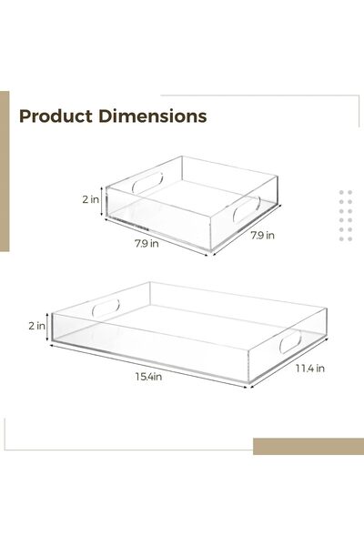Slasa 2-Pack Acrylic Trays Clear Serving Handles & Decorative Vanity 15.4 x 1...