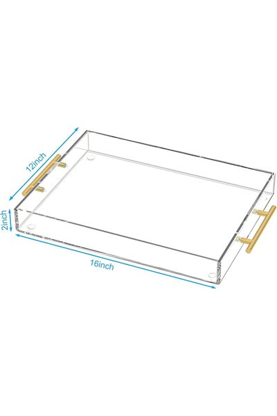 Slasa Acrylic Serving Tray Clear Trays Gold Handles Decorative able Coffee Ap...
