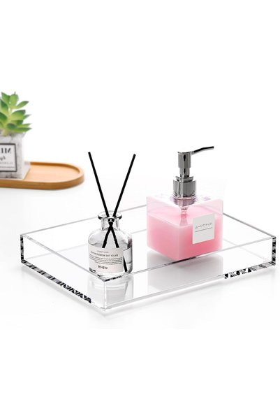 Slasa Acrylic Perfume Bathroom Vanity Counter Tray Clear Rectangle Countertop...