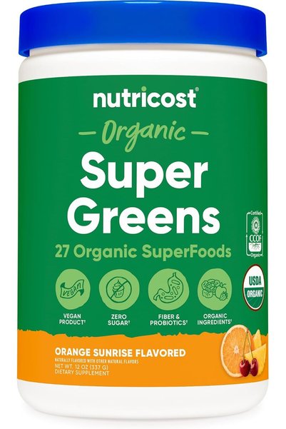 Nutricost Organic Super Greens Powder (30 Servings) Orange Sunrise Flavor - S...