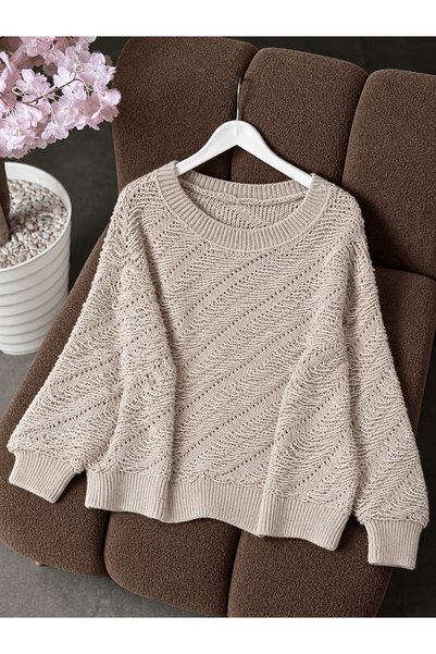 Hepsi Moda Bohemian Wave-Knit Sweater - Stone