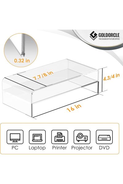Slasa 2-Tier Acrylic Monitor Stand Riser Clear Computer Laptop PC Printer Tra...