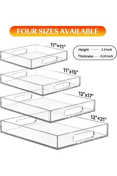 Slasa Acrylic Serving Tray Handles -Crystal Juice Platter-Deep Kitchen Organi...