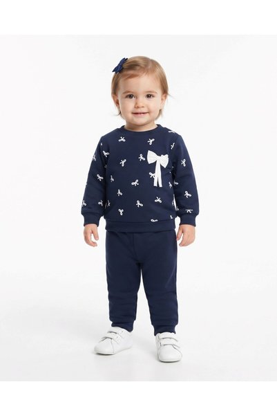 Ege Bebek Girl's Seasonal 1-2-3-4 Year Old Bow Detailed 2 Threaded Top and Bo...