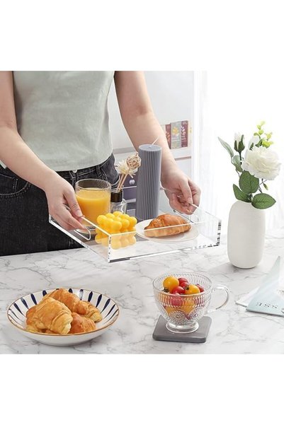 Slasa Home Decorative Coffee Table Tray Elegant Clear Acrylic Serving Handles...
