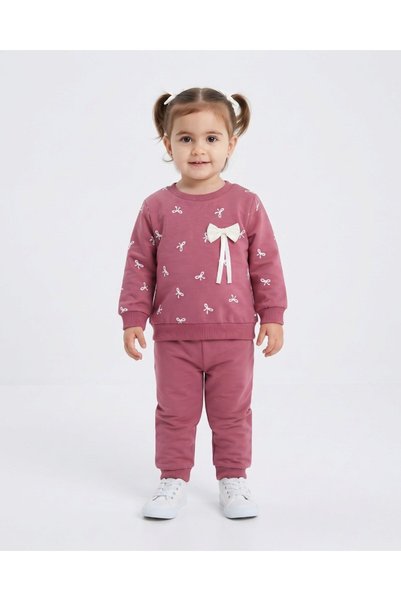 Ege Bebek Girl's Seasonal 1-2-3-4 Year Old Bow Detailed 2 Threaded Top and Bo...
