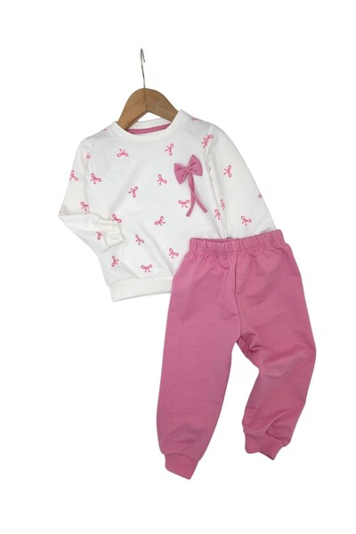 VOY KİDS Girl's Seasonal 1-2-3-4 Year Old Bow Detailed 2 Threaded Top and Bot...