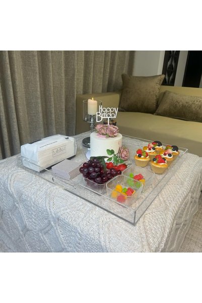 Slasa Extra Large Clear Modern Acrylic Ottoman Tray Cutout Handles Over-Sized...