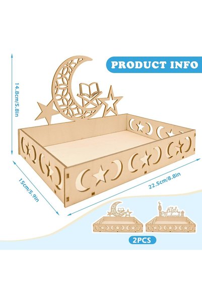 Slasa Ramadan Plate Eid Mubarak Tray Pack of 2 Decoration Plates Wooden Moon ...