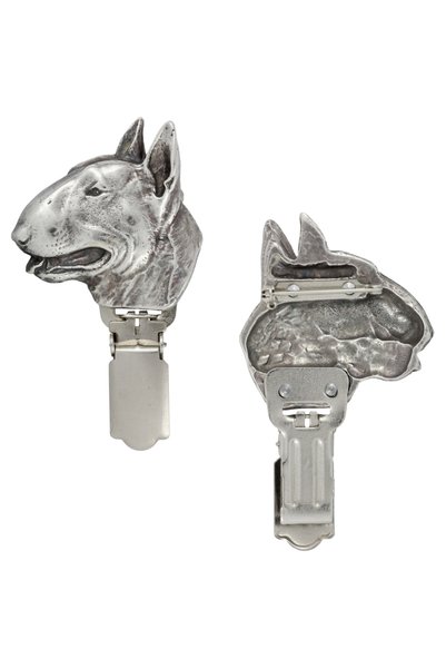 Art - Dog Art-Dog Bull Terrier Broșă cu clips, suport pentru număr de expoziț...