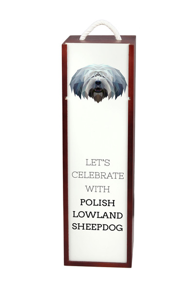 Art - Dog Art-Dog Cutie de vin din lemn cu câine Lowland Sheepdog și design g...