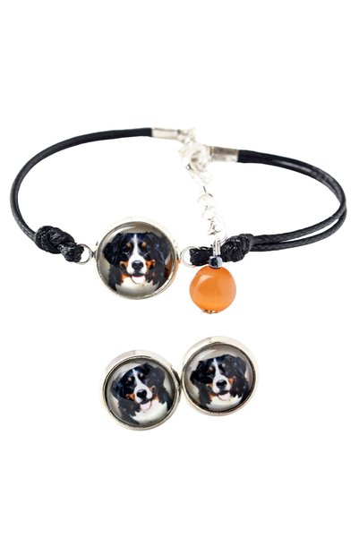 Art - Dog Set de brățară și cercei Art-Dog cu câine de munte Bernese și fotog...