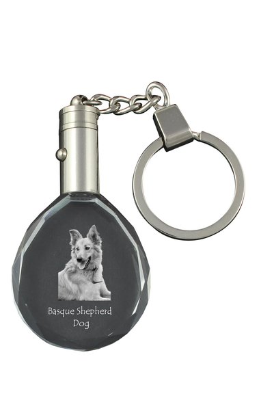 Art - Dog Breloc oval din cristal Art-Dog cu câine pasteur basc, gravat cu im...