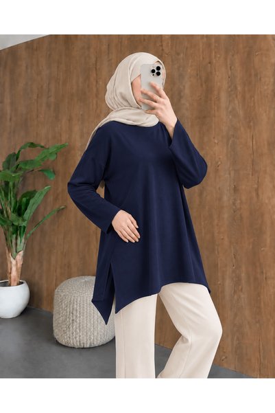 Hepsi Moda Oysho Tunic with Slit Detail - 5929 - Navy Blue