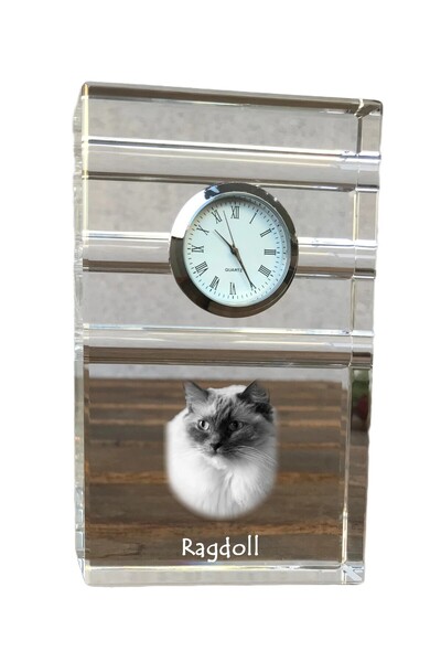 Art - Dog Ceas de cristal Art-Dog Ragdoll Cat, de masă, cu gravură cu pisică