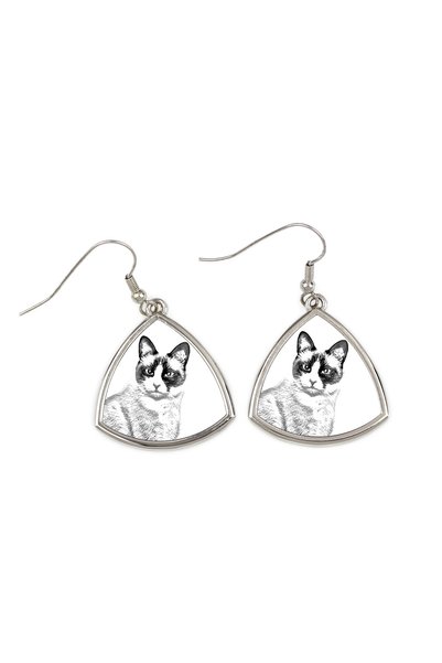 Art - Dog Cercei Art-Dog Snowshoe cu imprimeu de pisică - Cercei pendanți tri...