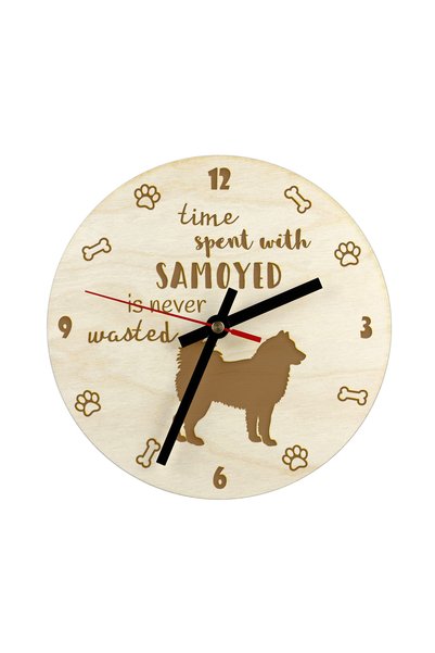 Art - Dog Ceas Art-Dog Samoyed din placaj de mesteacăn gravat cu laser - Diam...