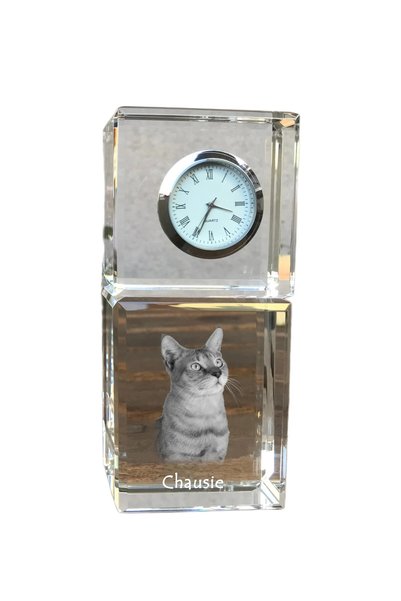 Art - Dog Ceas de cristal Art-Dog Chausie, de masă, cu gravură cu pisică