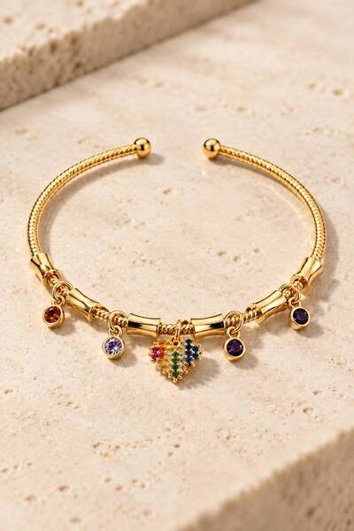 LYKOS Women's Gold-Colored Bracelet with Zircon Stones and Charms
