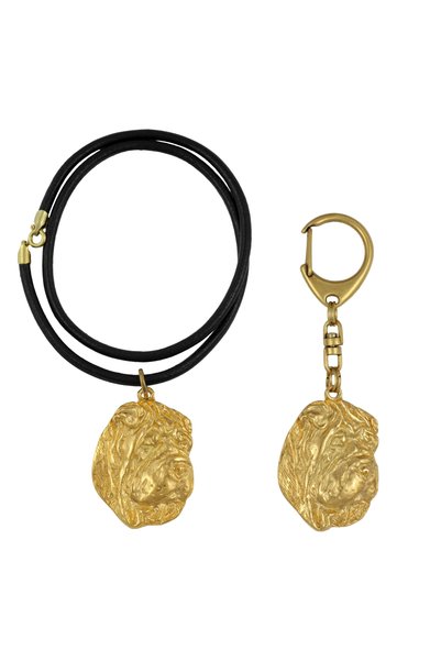 Art - Dog Set breloc și colier Art-Dog Shar Pei - Cap de câine placat cu aur ...